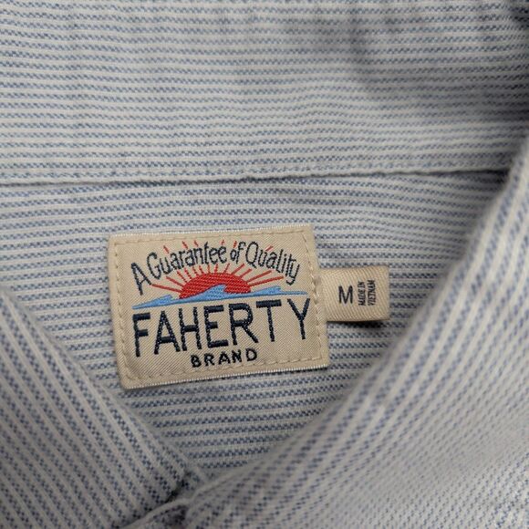 Faherty Stretch Oxford Shirt Mens M Blue White Striped Long Sleeve MWC0070 - Picture 3 of 11